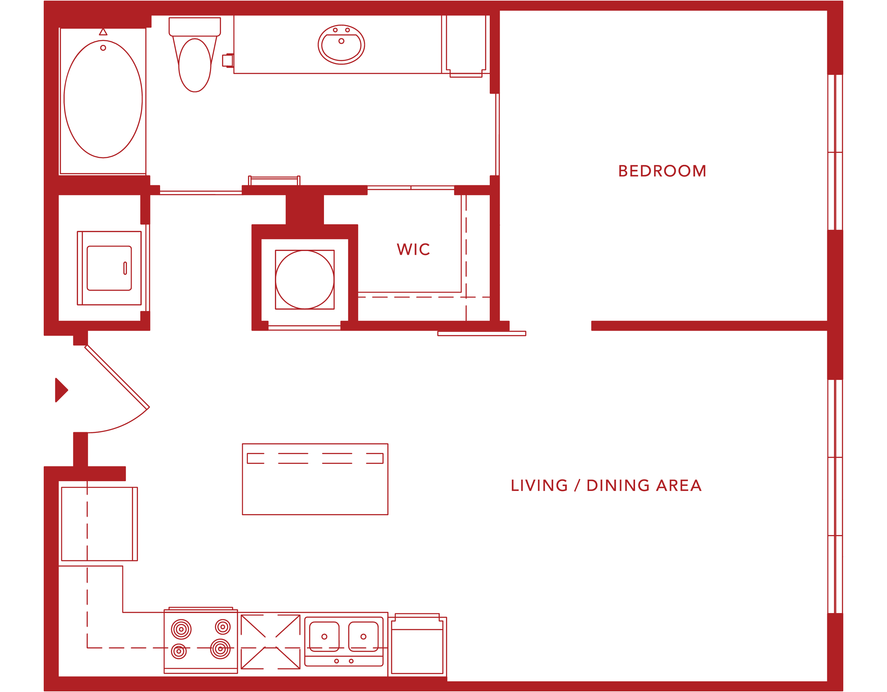 The Paramount - Classic 1 1 bedroom, 1 bathroom open concept layout floorplan