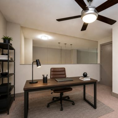 Home office setup in a loft space
